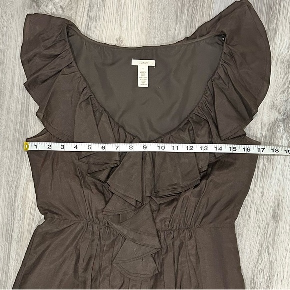 J. Crew Brown Ruffled Sleeveless Silk Blend A-Line Knee Length Dress Size 4 - Picture 4 of 6